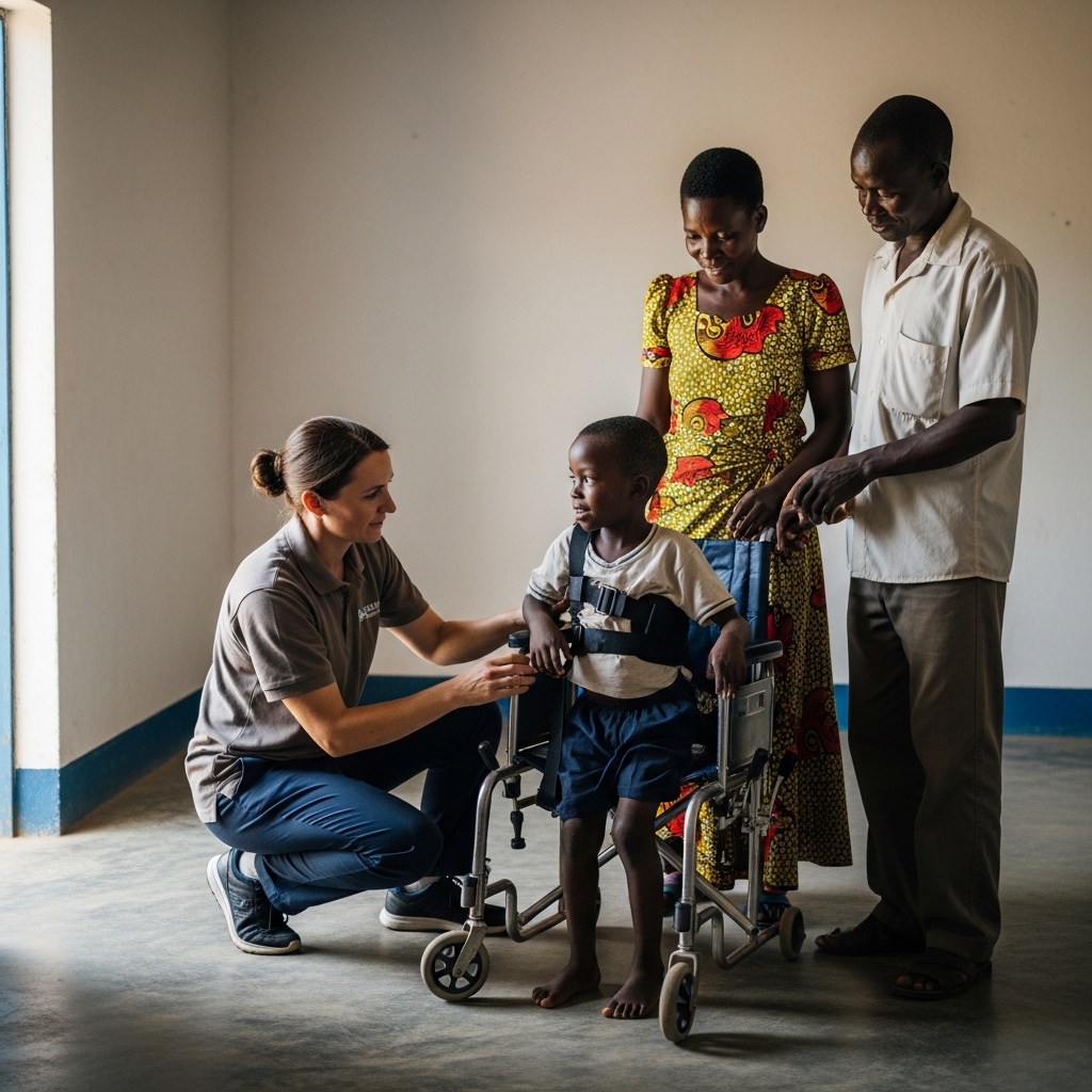 bénévoles aidant des enfants atteints de paralysie cérébrale