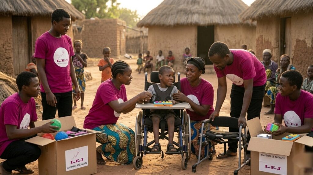 enfant atteint de paralysie cérébrale accompagné par une association